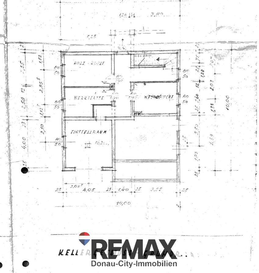 Grundriss des Untergeschosses mit Werkstatt und Abstellräumen.