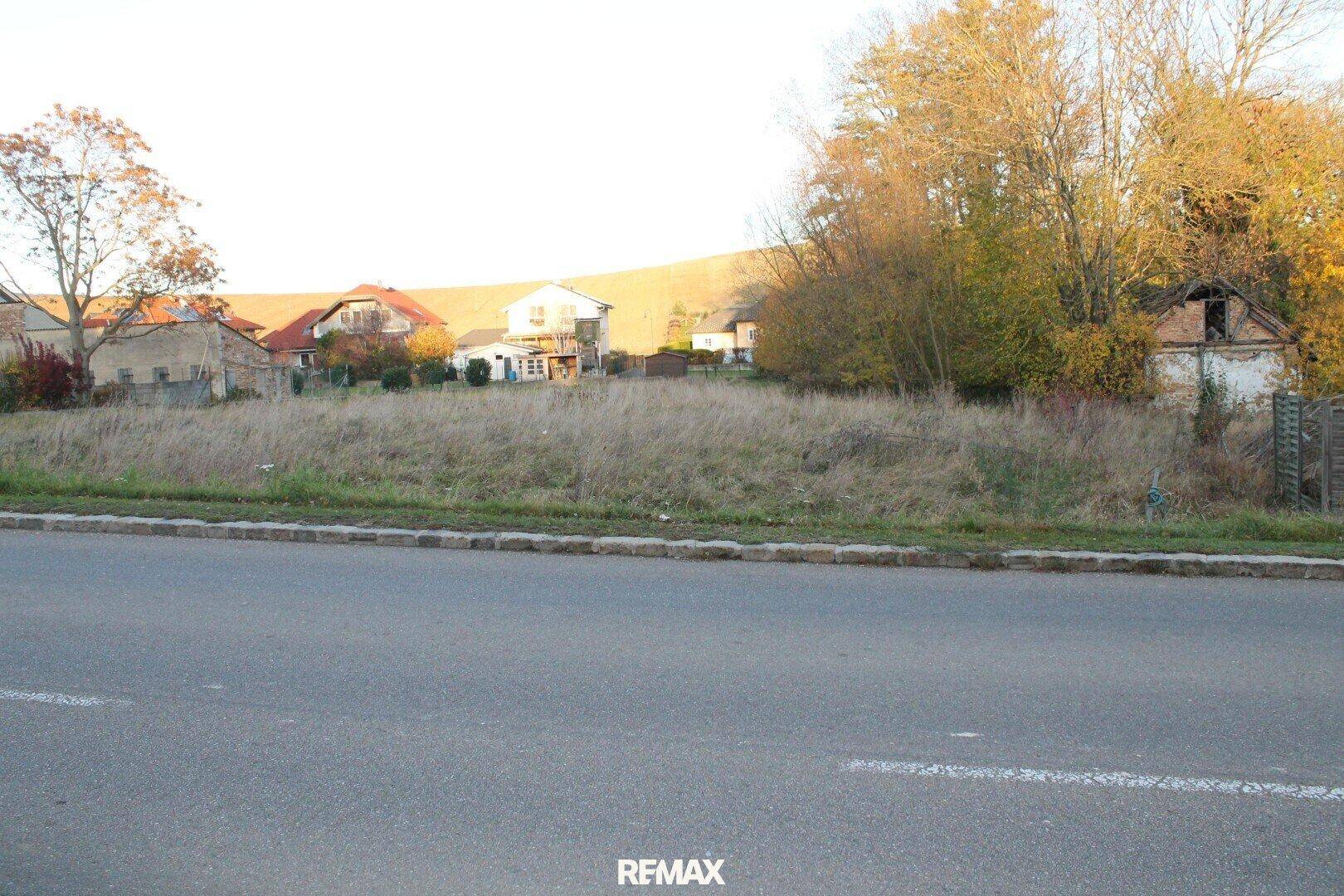Weitläufiges Grundstück mit Blick auf die Straße und die umliegende ländliche Bebauung.