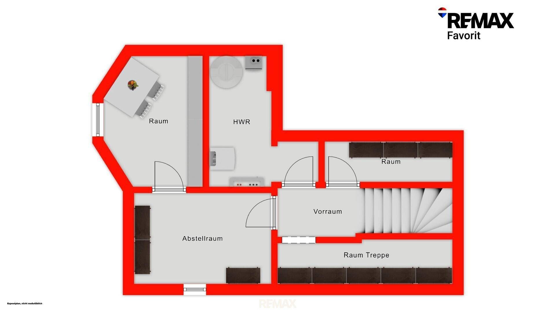 Grundriss des Untergeschosses mit Abstellräumen und Heizungsraum, praktisch und geräumig.