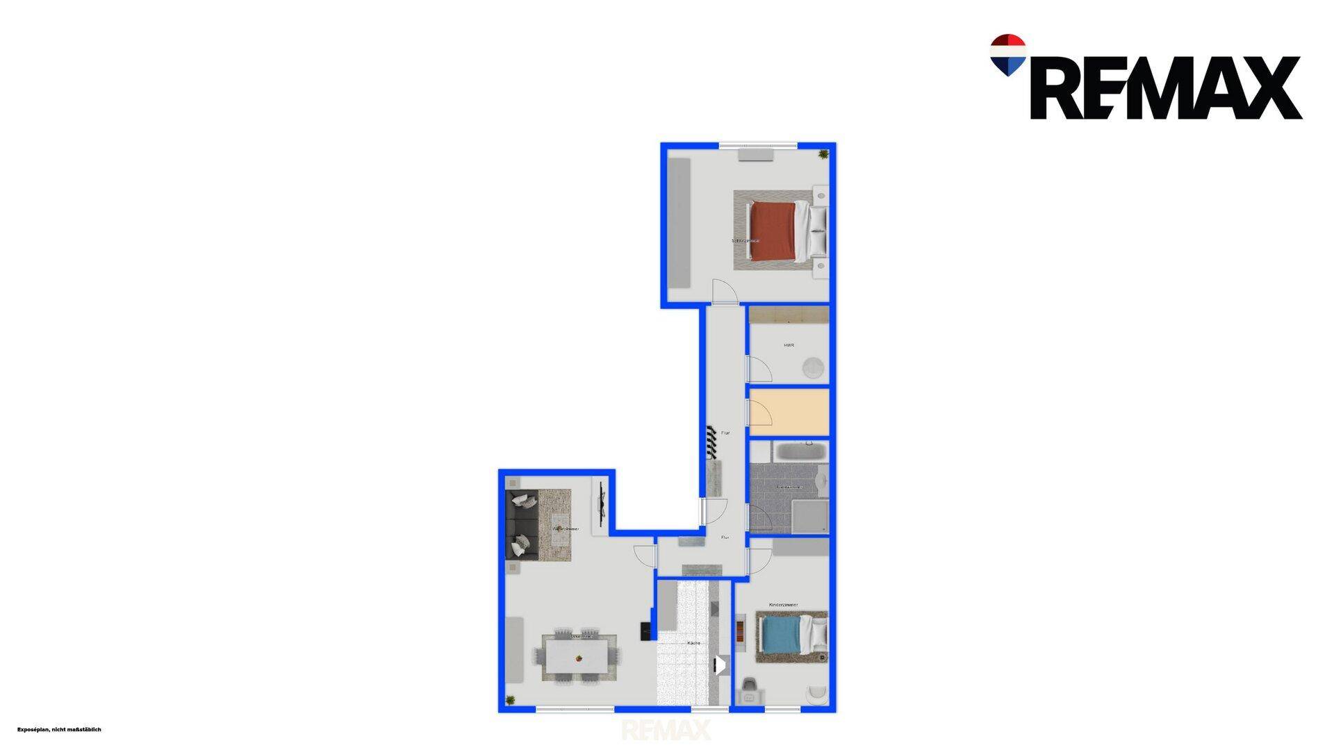 Detaillierter Grundriss einer Wohnung mit mehreren Zimmern und klarer Raumaufteilung.