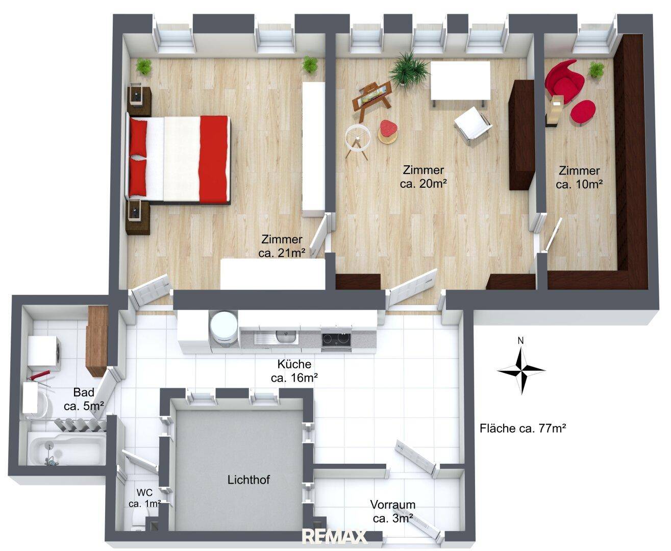 3D Plan mit Möblierungsvorschlag