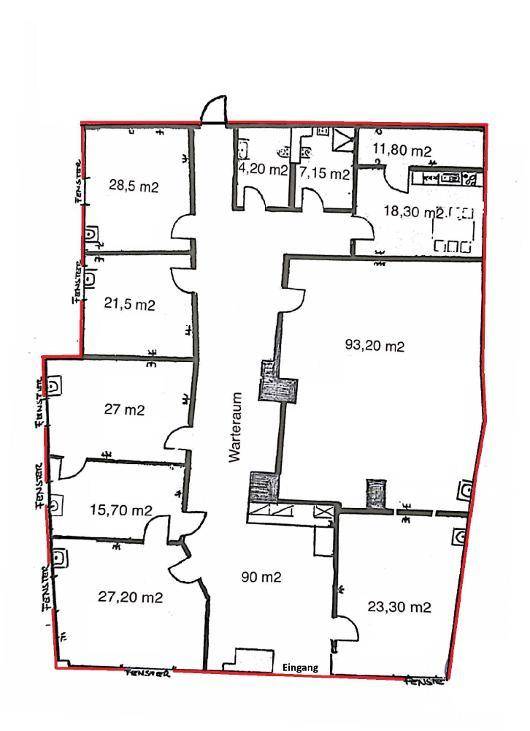 Detaillierter Grundriss mit mehreren Räumen und deren Flächenangaben in Quadratmetern.