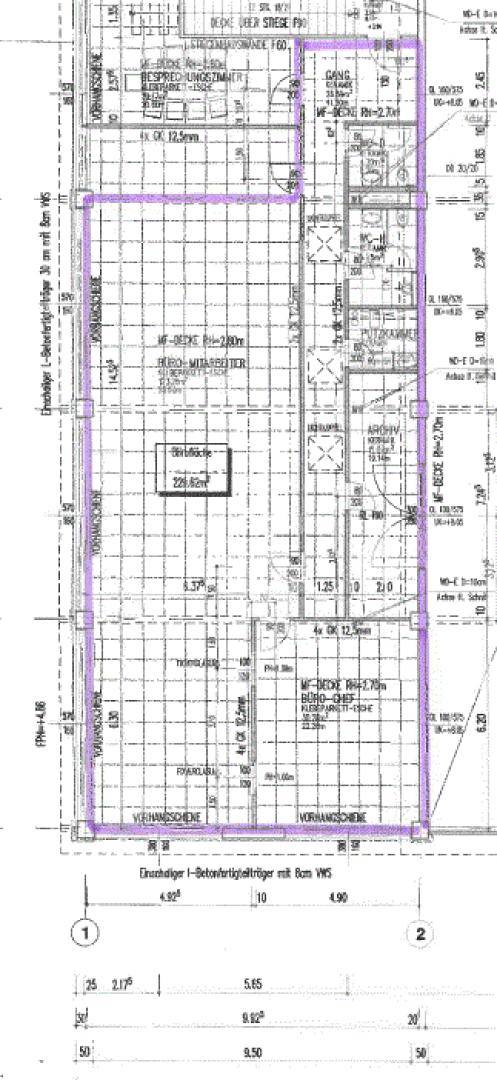 Detaillierter Grundrissplan eines Bürogeschosses mit einer Fläche von 329,62 m².