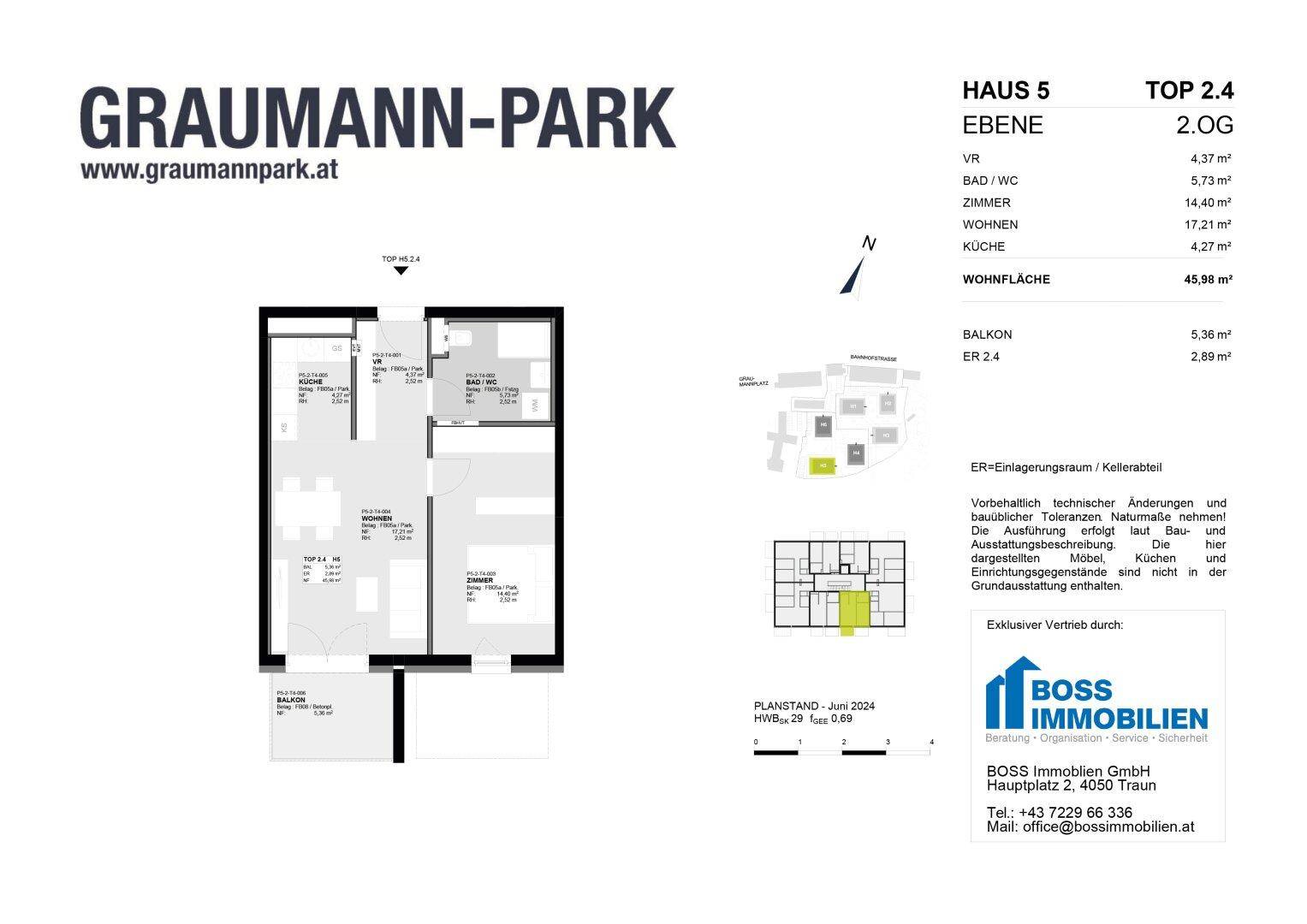 Grundrissplan einer Wohnung mit offenem Wohnbereich, Balkon und separatem WC.