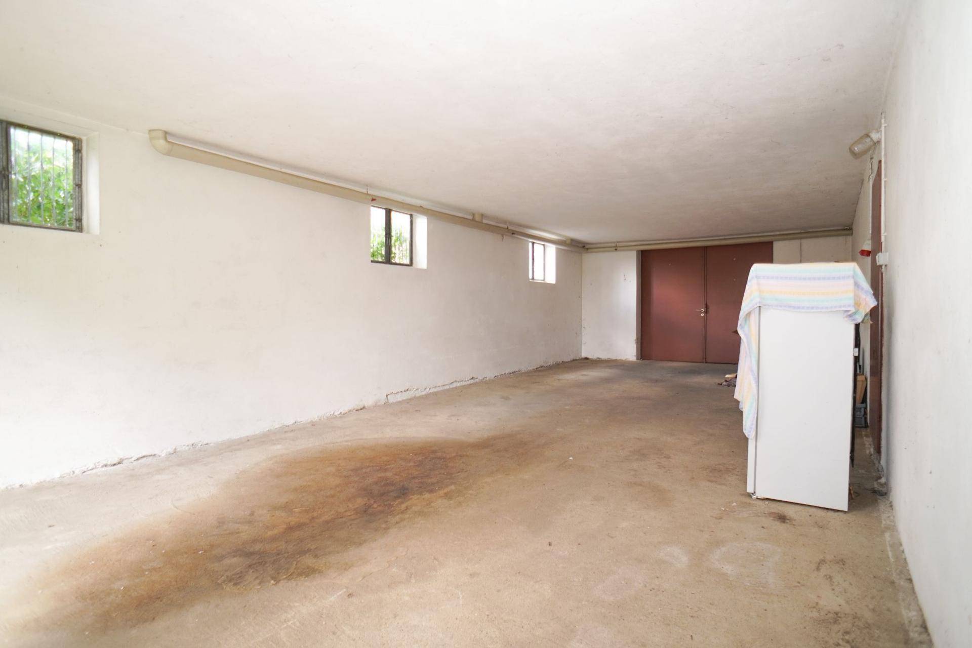 Geräumiger Kellerraum mit kleinen Fenstern und Betonboden, ideal als Lagerfläche nutzbar.