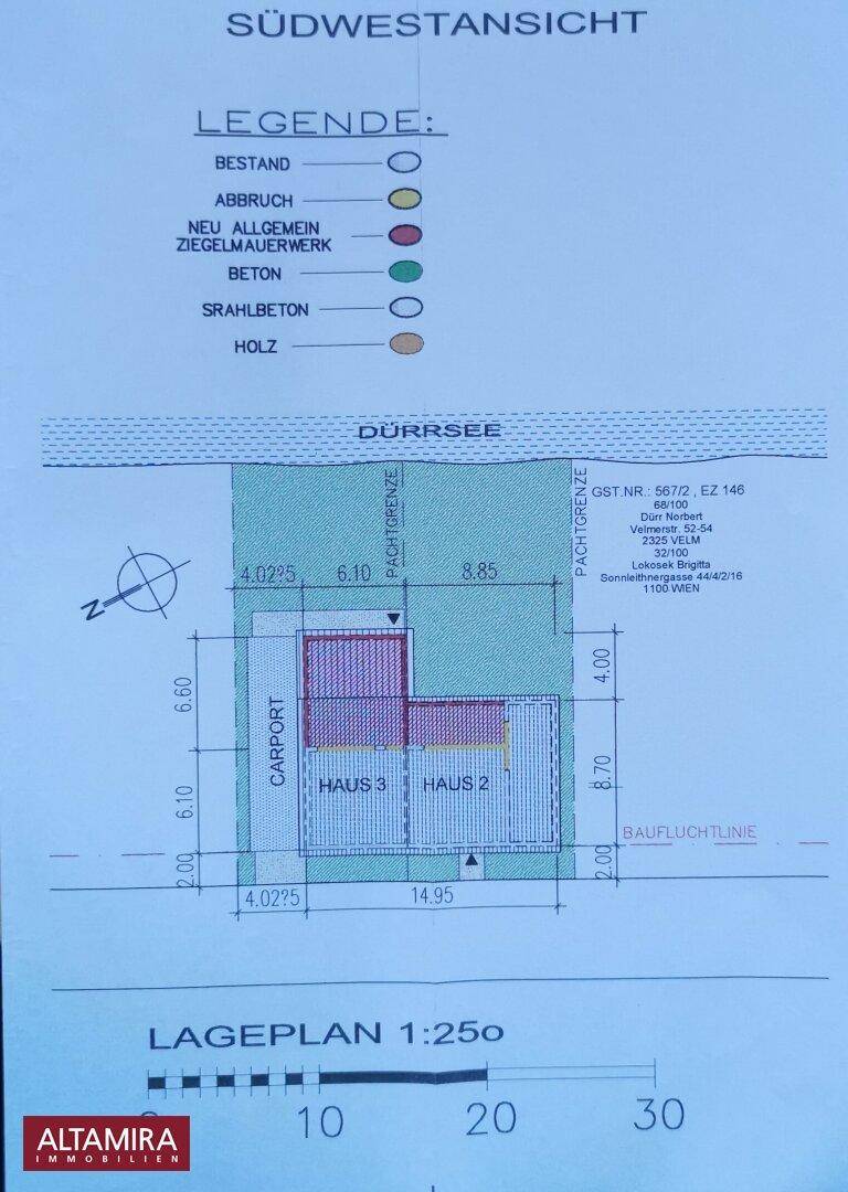 Lageplan des Grundstücks mit zwei Gebäuden und der Nähe zum Dürrsee.