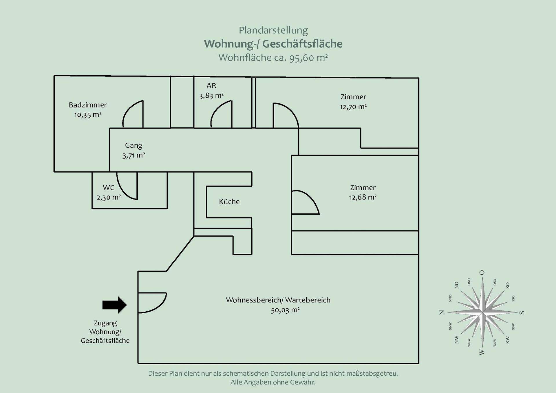 Grundriss der Wohnung/Geschäftsfläche mit einer Wohnfläche von ca. 95,60 m².