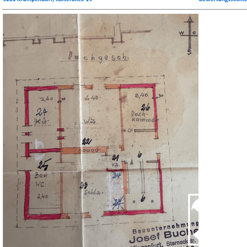 Grundriss des Dachgeschosses mit Zimmern, Bad und Dachkammer, inklusive Maßen.