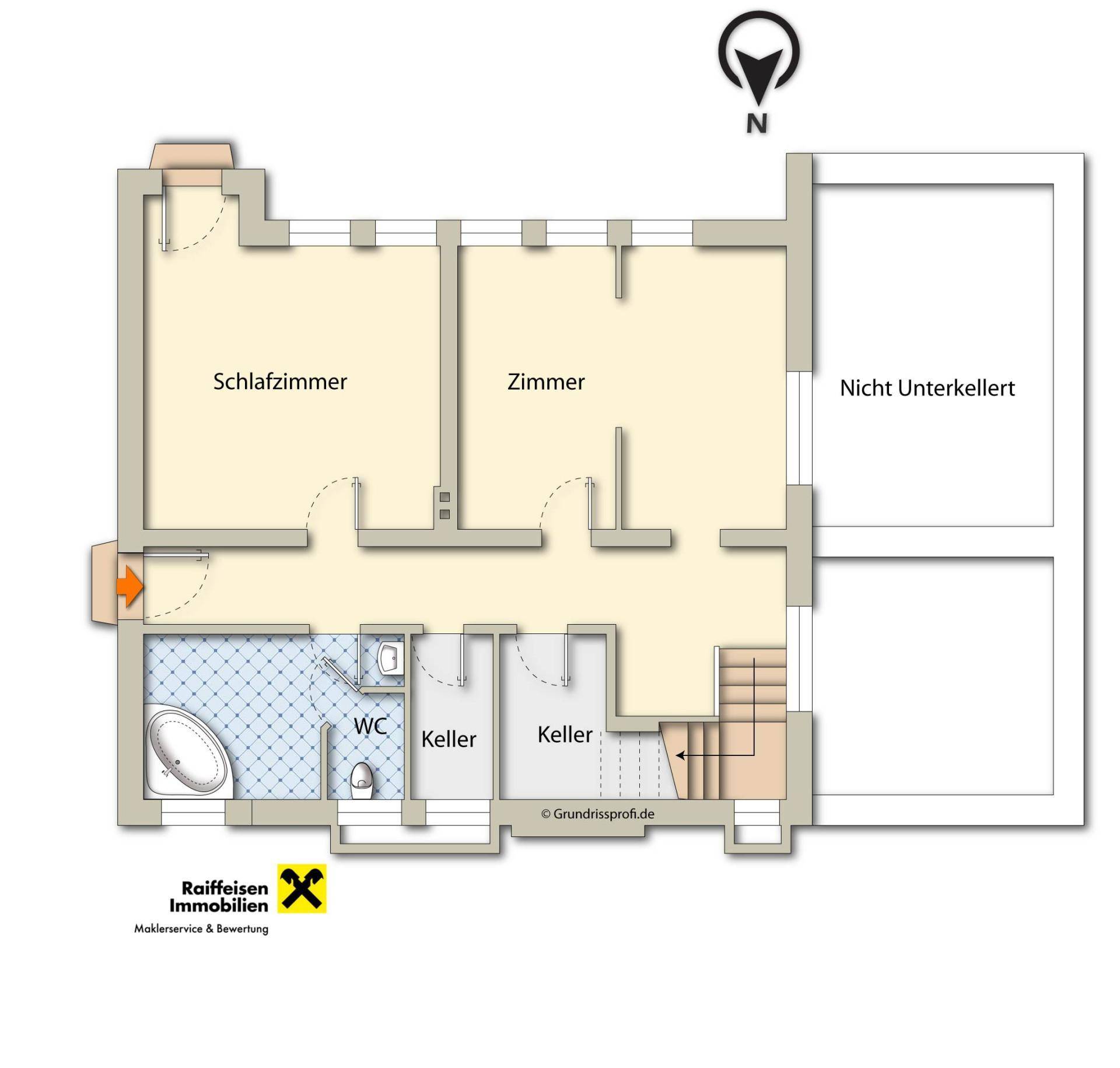 Grundriss des Untergeschosses mit Schlafzimmern, Keller und WC-Bereich.