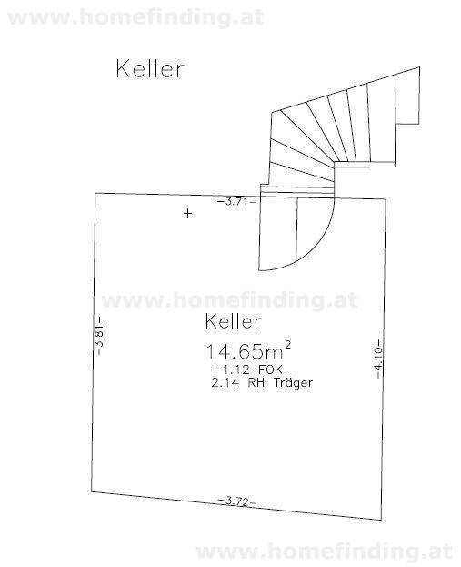 Grundrissplan des Kellers mit Treppenzugang und einer Nutzfläche von 14,65m².