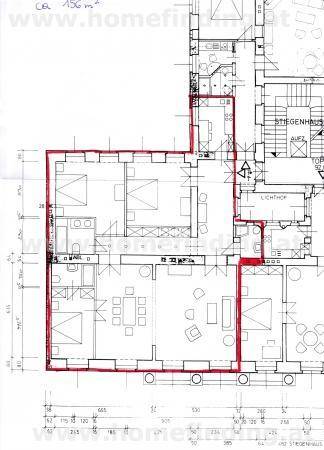 Grundrissplan der Wohnung mit eingezeichneten Räumen und der Gesamtfläche von ca. 156 m².