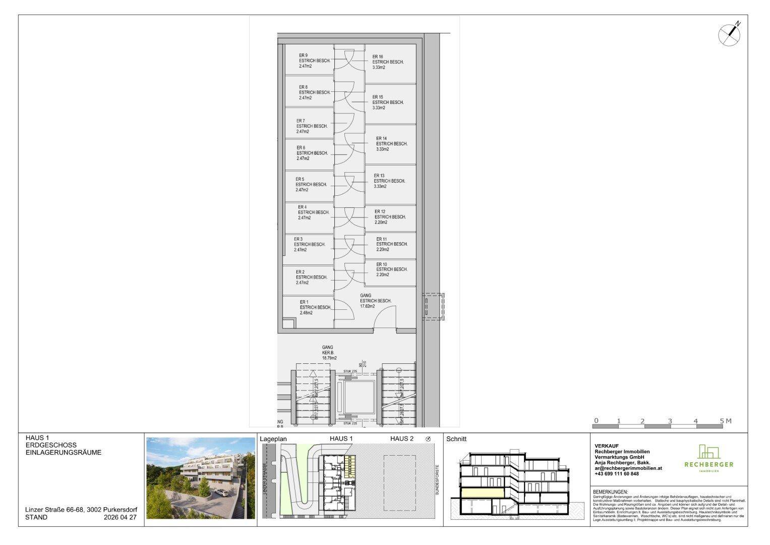 Grundriss des Erdgeschosses mit mehreren Abstellräumen und Zugang zum Treppenhaus.