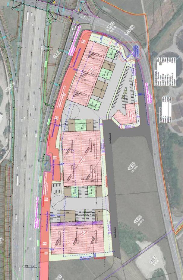 Detaillierter Lageplan mit mehreren Baufeldern, Parkflächen und der umliegenden Infrastruktur.