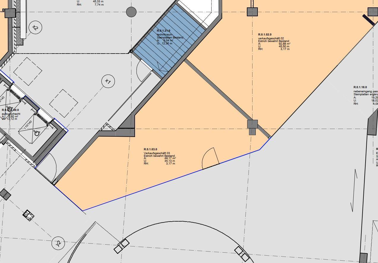 Detaillierter Grundriss mit farblich markierten Bereichen und Maßangaben für verschiedene Räume.