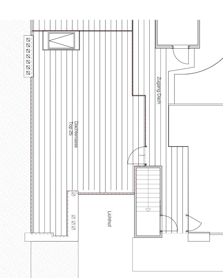 Grundrissplan einer Dachterrasse mit Zugang zum Dach und einem Lichthof.