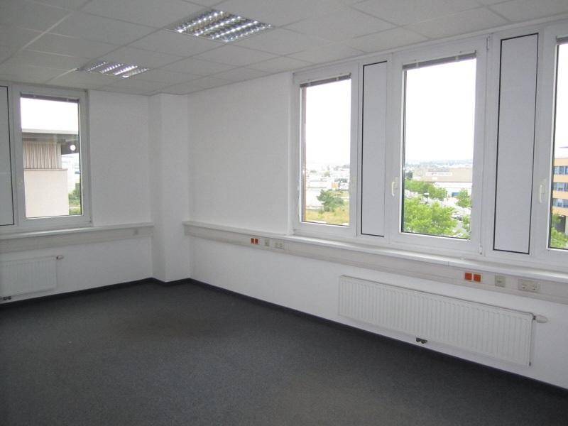Helles Büro mit mehreren Fenstern, Teppichboden und Heizkörpern unter den Fensterbänken.