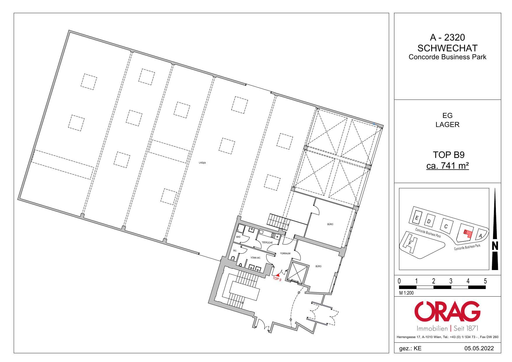 Grundrissplan für eine 741 m² große Lagerfläche im Erdgeschoss des Concorde Business Parks.