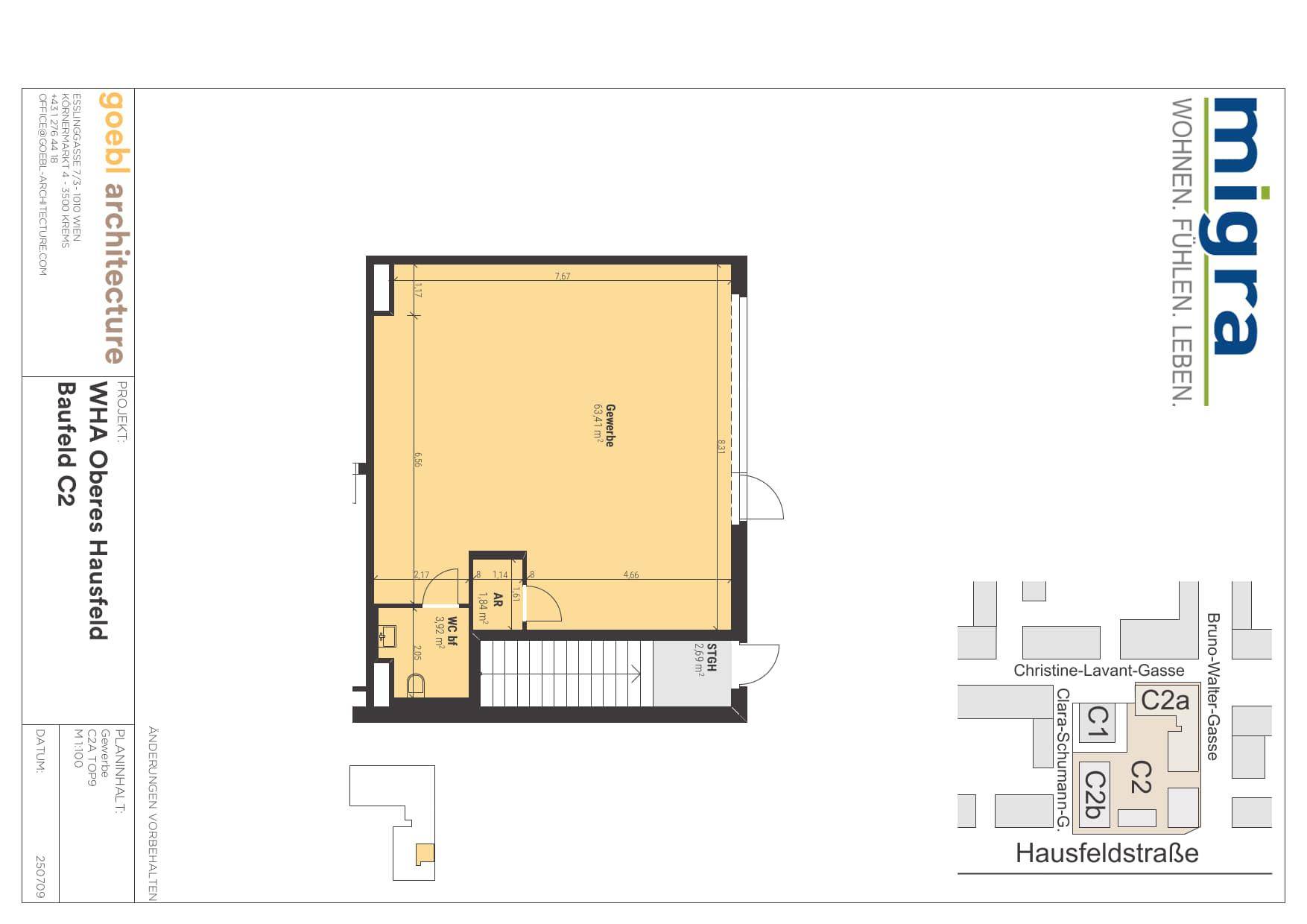 Grundrissplan einer Gewerbeeinheit mit separatem WC und Treppenhauszugang.