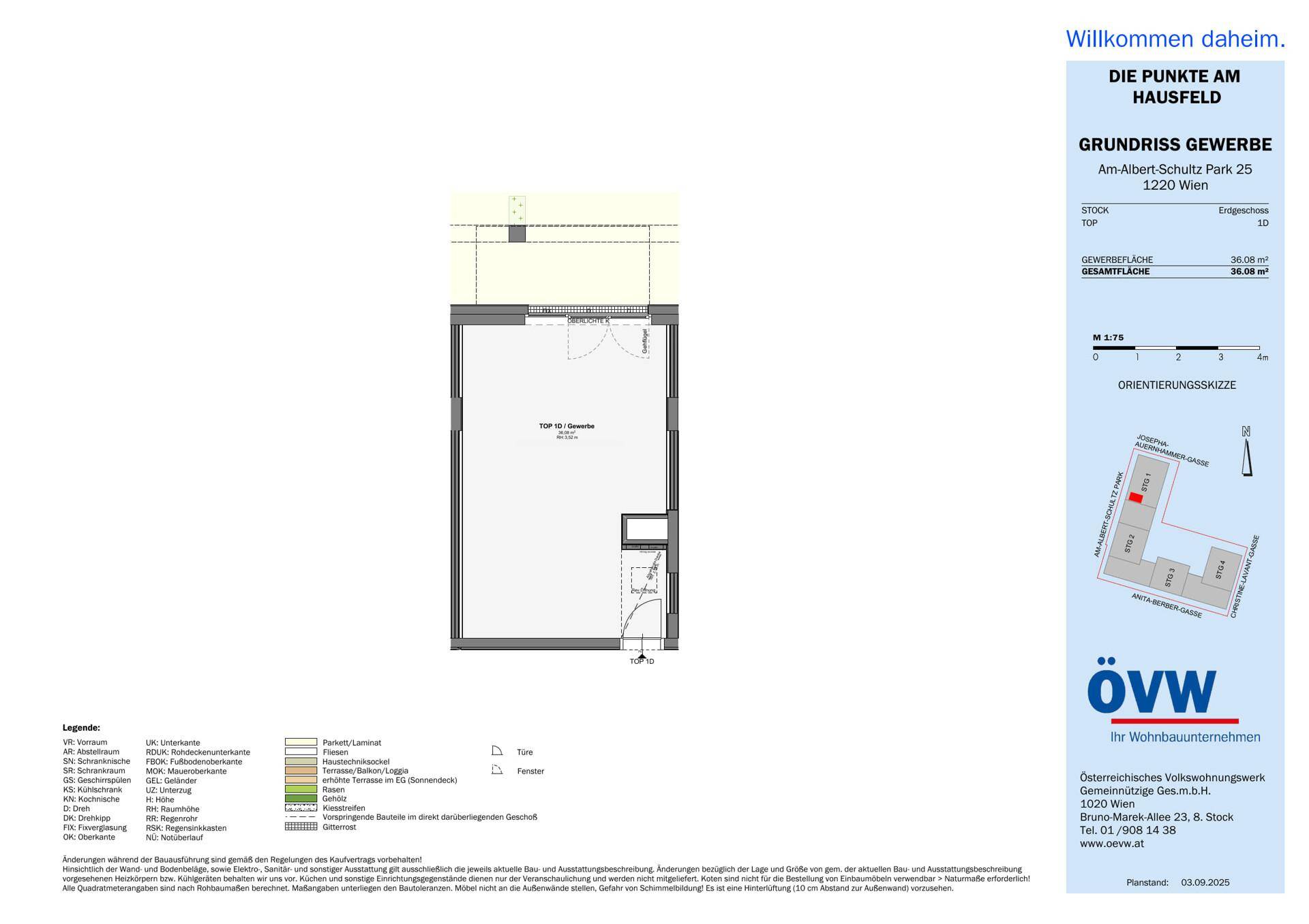 Grundriss einer Gewerbefläche mit Zugang zu einer Terrasse und Gartenbereich.