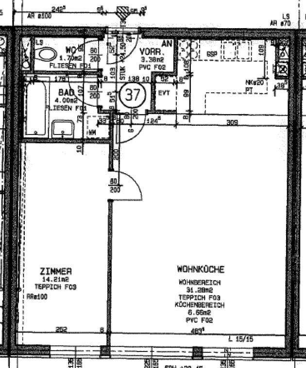 Detaillierter Grundriss der Wohnung mit Raumaufteilung und Flächenangaben.