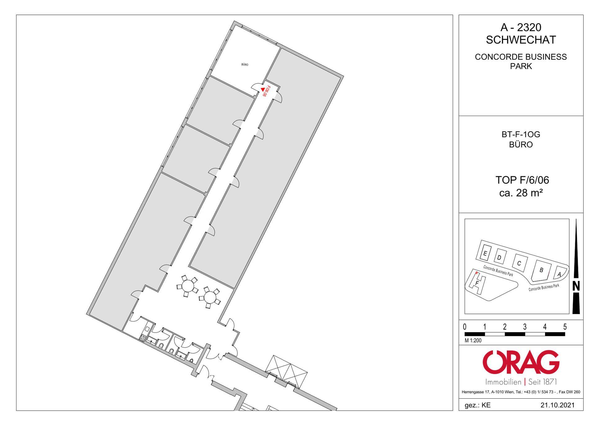 Grundrissplan einer Büroeinheit im Concorde Business Park mit ca. 28 m².