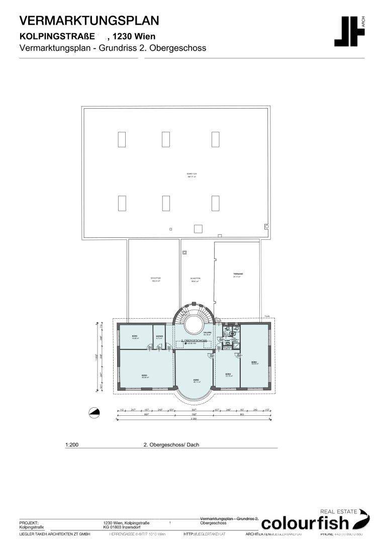 Grundriss des zweiten Obergeschosses mit Dachbereich und weiterer Raumaufteilung.