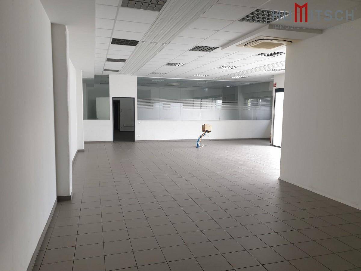 Großes, offenes Büro mit Fliesenboden, abgehängter Decke und Glaswänden zu weiteren Räumen.