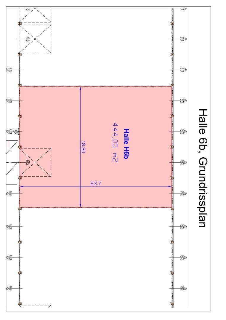 Grundrissplan der Halle H6b mit einer Fläche von 444,05 m² und Abmessungen.