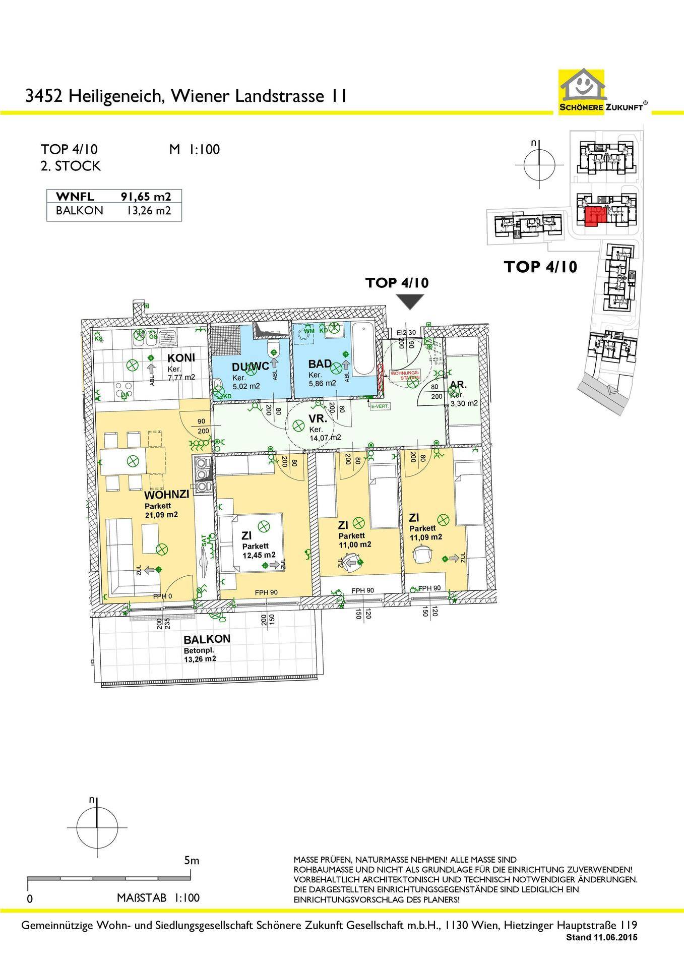Detaillierter Grundriss einer Wohnung mit Balkon, zeigt die Raumaufteilung und Flächenangaben.