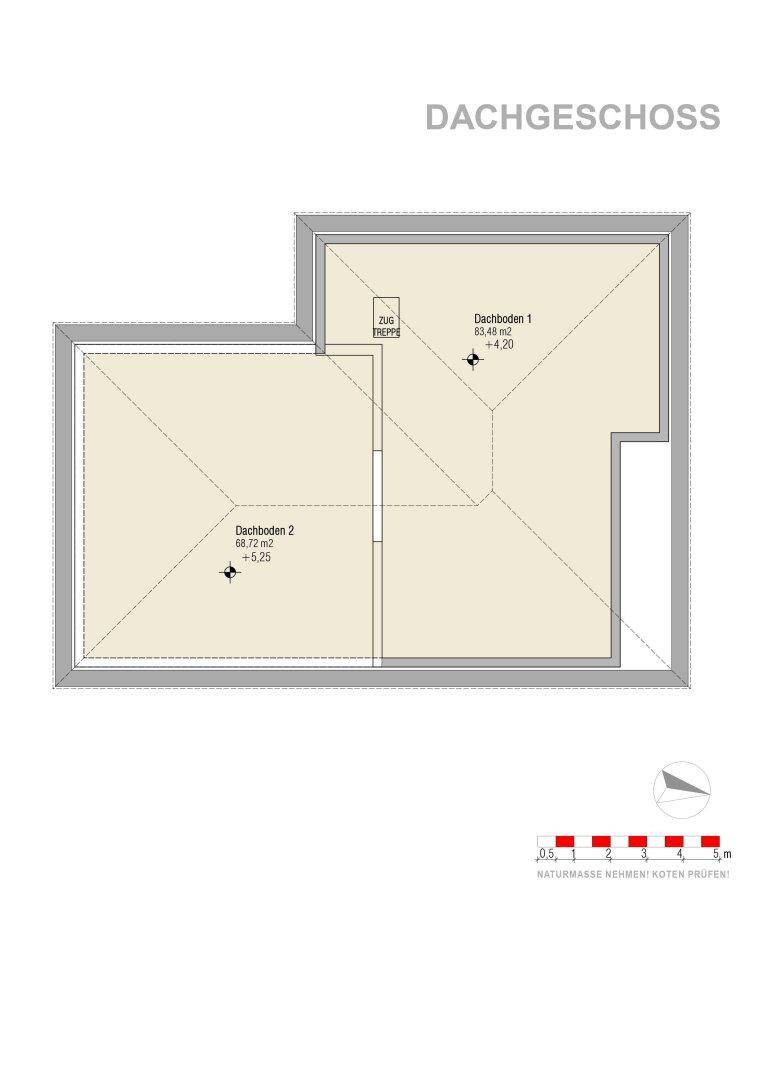 Grundriss des Dachgeschosses mit zwei Dachböden.