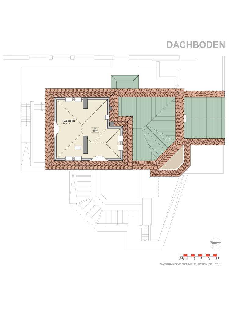 Grundriss des Dachbodens mit Stauraum und Potenzial für zukünftigen Ausbau unter dem Dach.