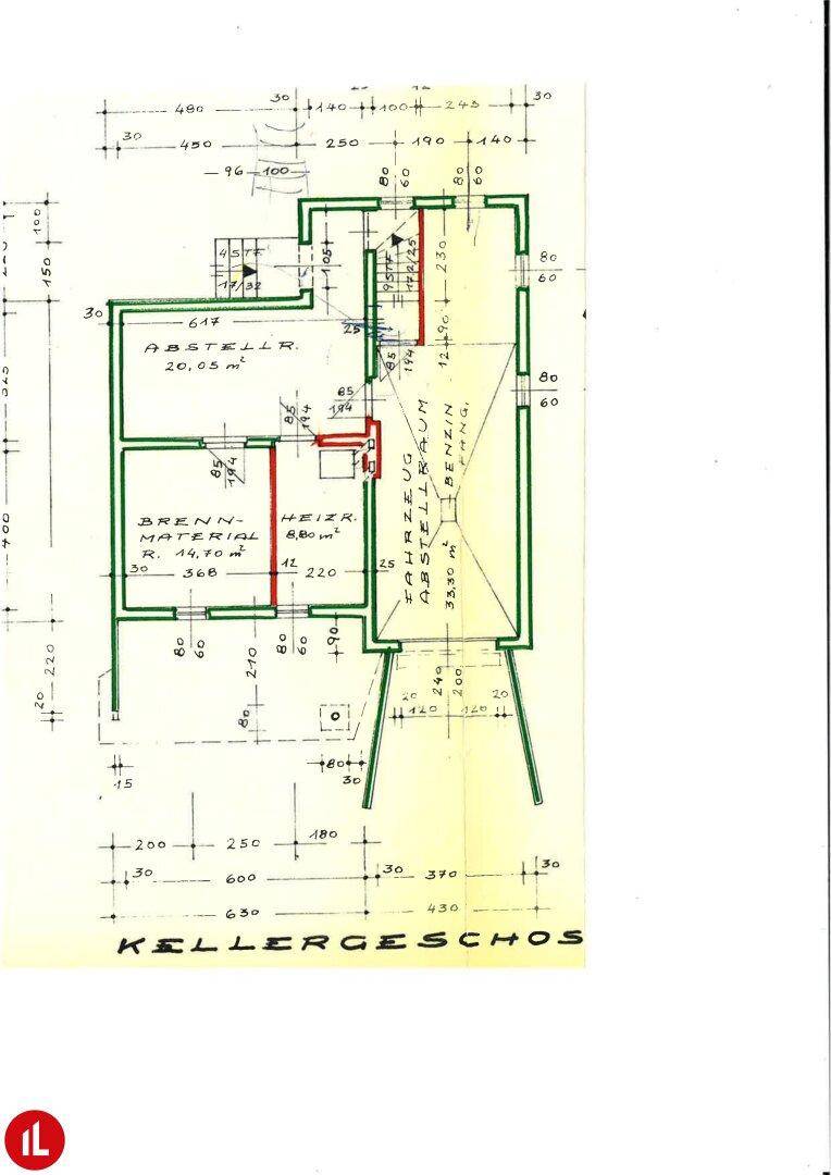 Grundriss des Kellergeschosses mit Abstellraum und Heizraum.