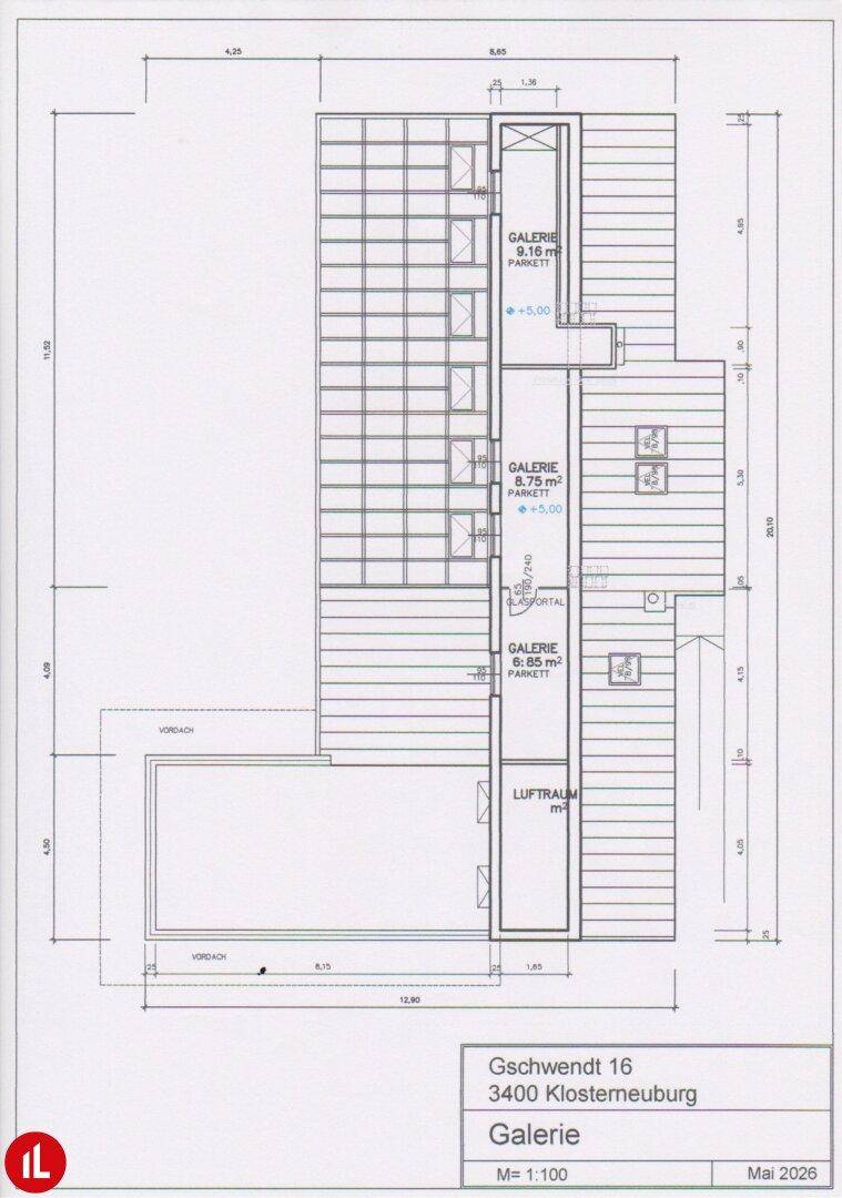 Grundriss der Galerieebene mit offenem Luftraum und mehreren Galeriebereichen.