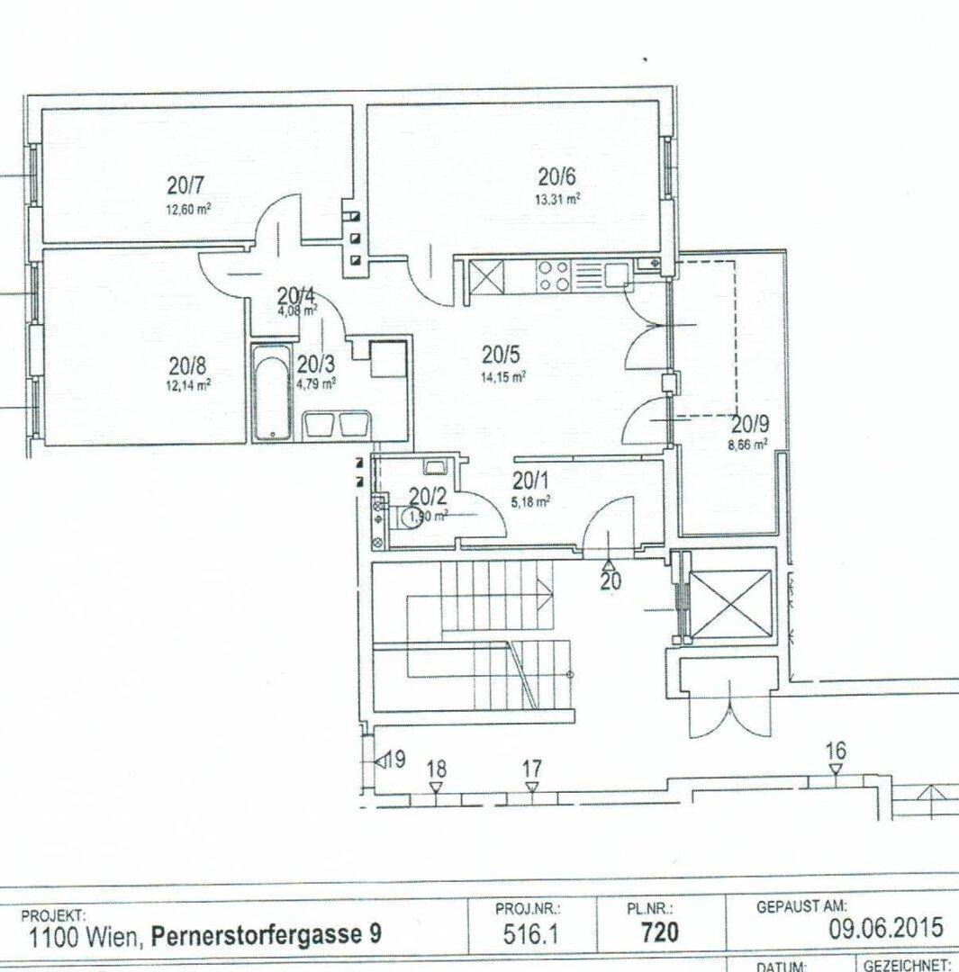 Detaillierter Grundrissplan der Wohnung mit Raumaufteilung und Flächenangaben in Quadratmetern.