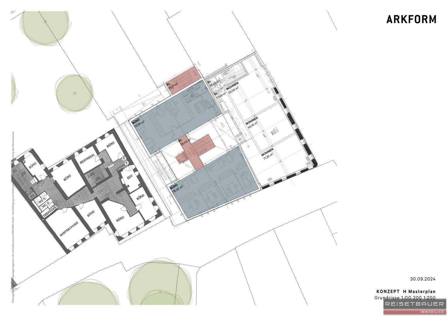 Detaillierter Grundriss des Erdgeschosses mit Wohn- und Gewerbeflächen.