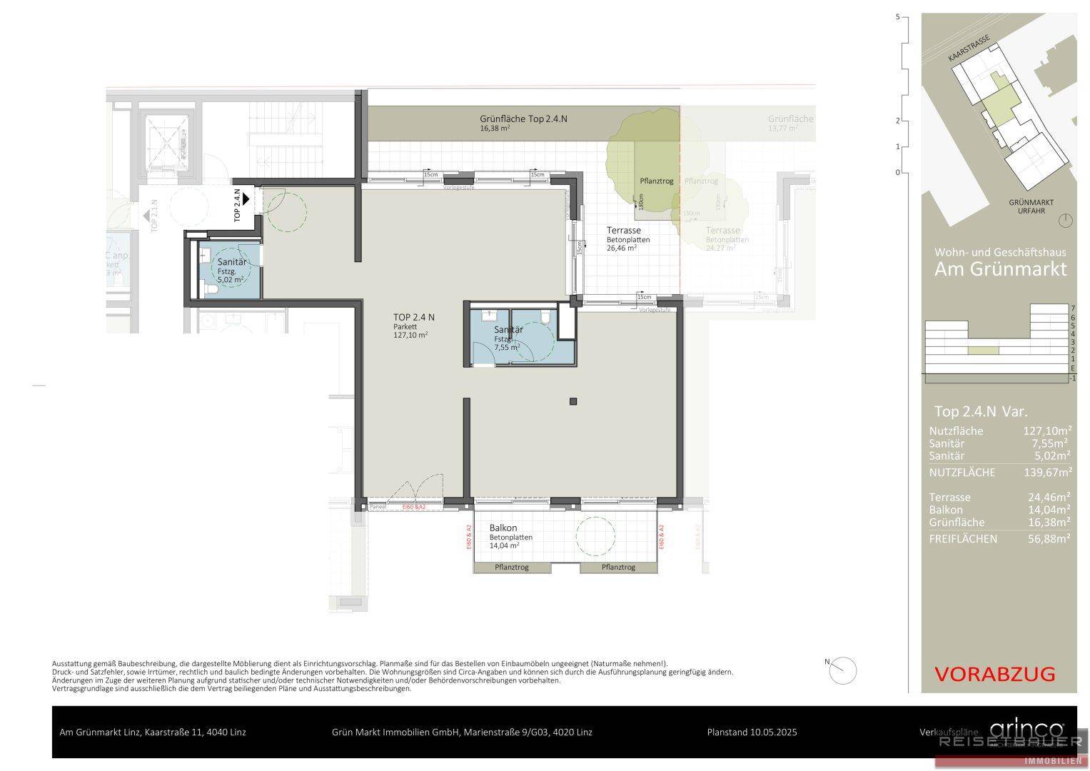 Detaillierter Grundriss einer Wohnung mit Balkon, Terrasse und klar definierten Wohnbereichen.