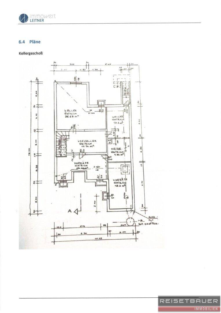 Grundriss des Kellergeschosses mit verschiedenen Abstellräumen und funktionaler Aufteilung.