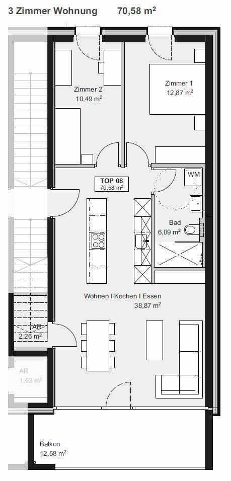 Am Römerstein in Höchst Grundriss Top D08 3-Zimmer