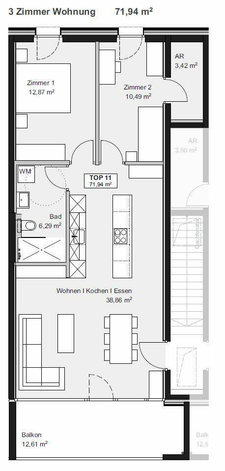 Am Römerstein in Höchst Grundriss Top D11 3-Zimmer