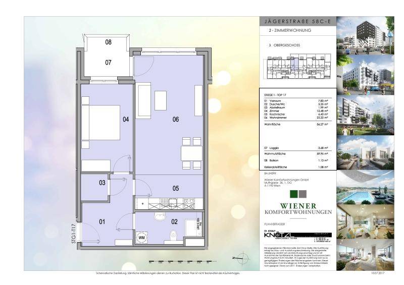 Grundriss einer 2-Zimmer-Wohnung mit Loggia und Balkon im Obergeschoss.