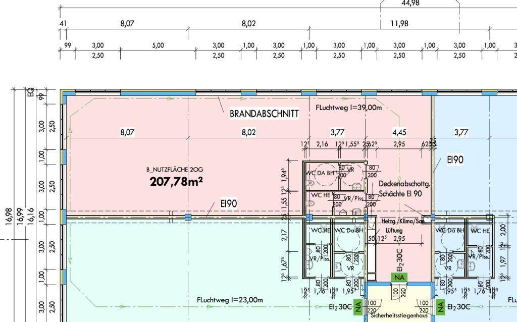 Detaillierter Grundrissplan mit einer Nutzfläche von 207,78m² und mehreren Sanitärbereichen.