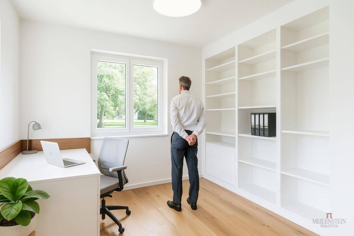 Modernes Homeoffice mit Blick ins Grüne