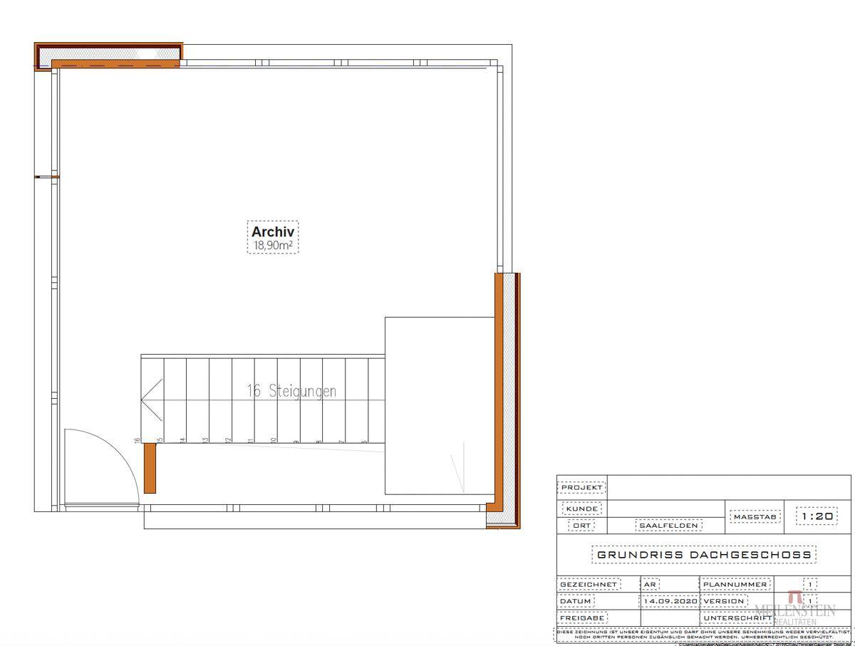 Grundriss des Dachgeschosses mit Archivbereich und Treppenzugang, funktional gestaltet.