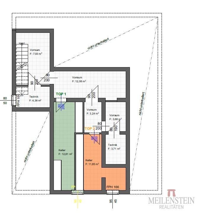 Grundriss des Untergeschosses mit Technikräumen und Kellerräumen für zusätzlichen Stauraum.
