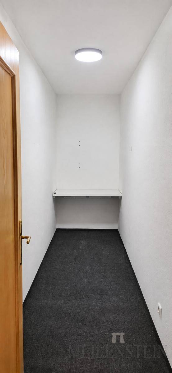 Praktischer Abstellraum mit Teppichboden und einer Ablagefläche für zusätzlichen Stauraum.