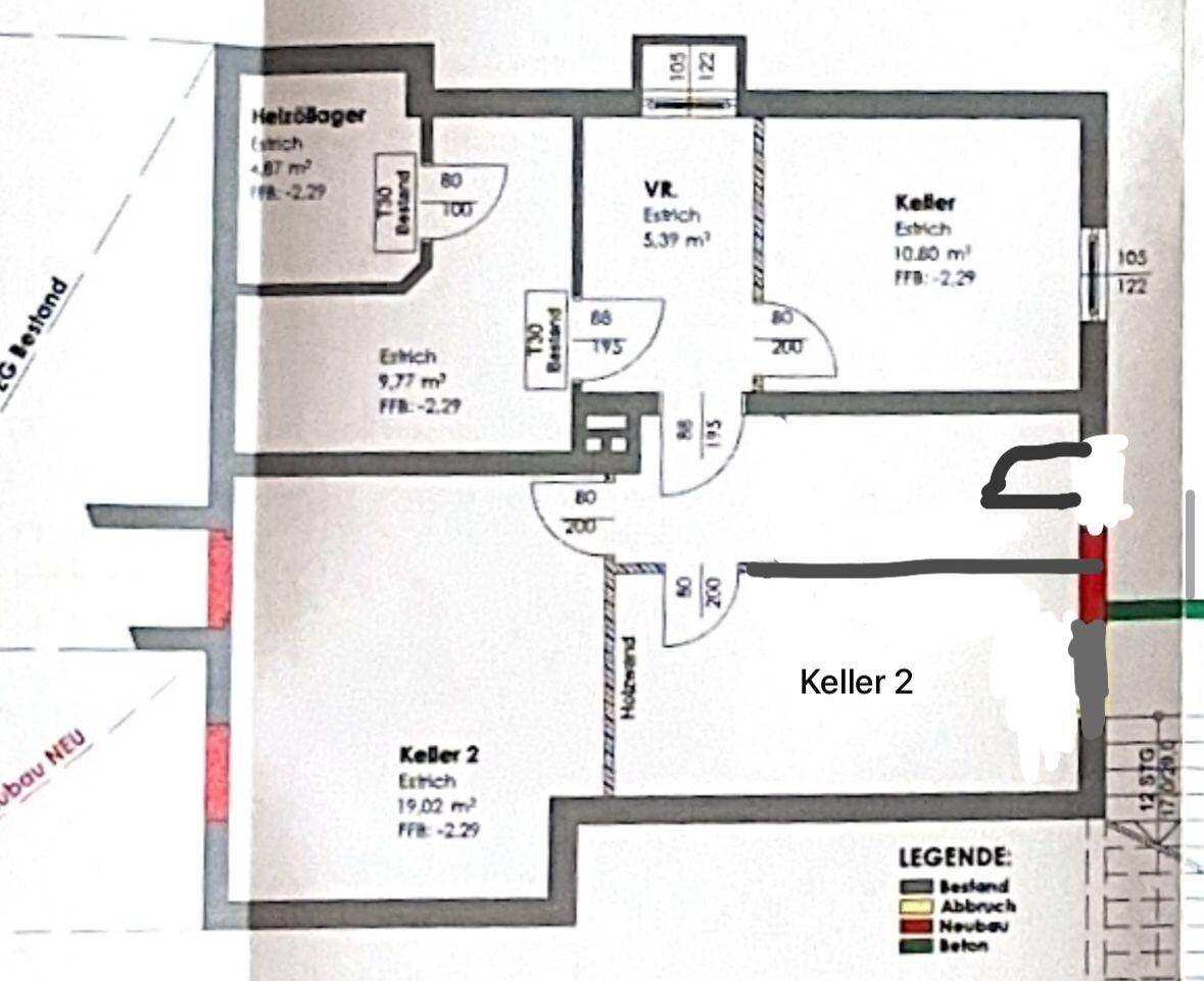 Grundriss des Kellers mit Heizraum und Abstellräumen.