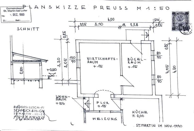 Grundriss Zubau 11.1990