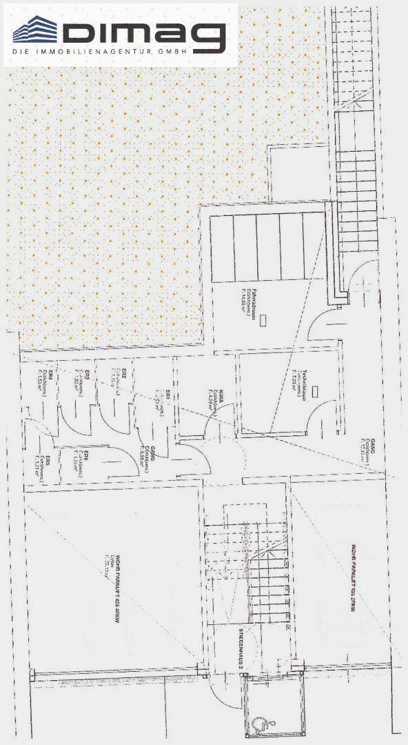 Grundrisse für Untergeschoss und Technikräume mit Treppenhaus und Abstellflächen.