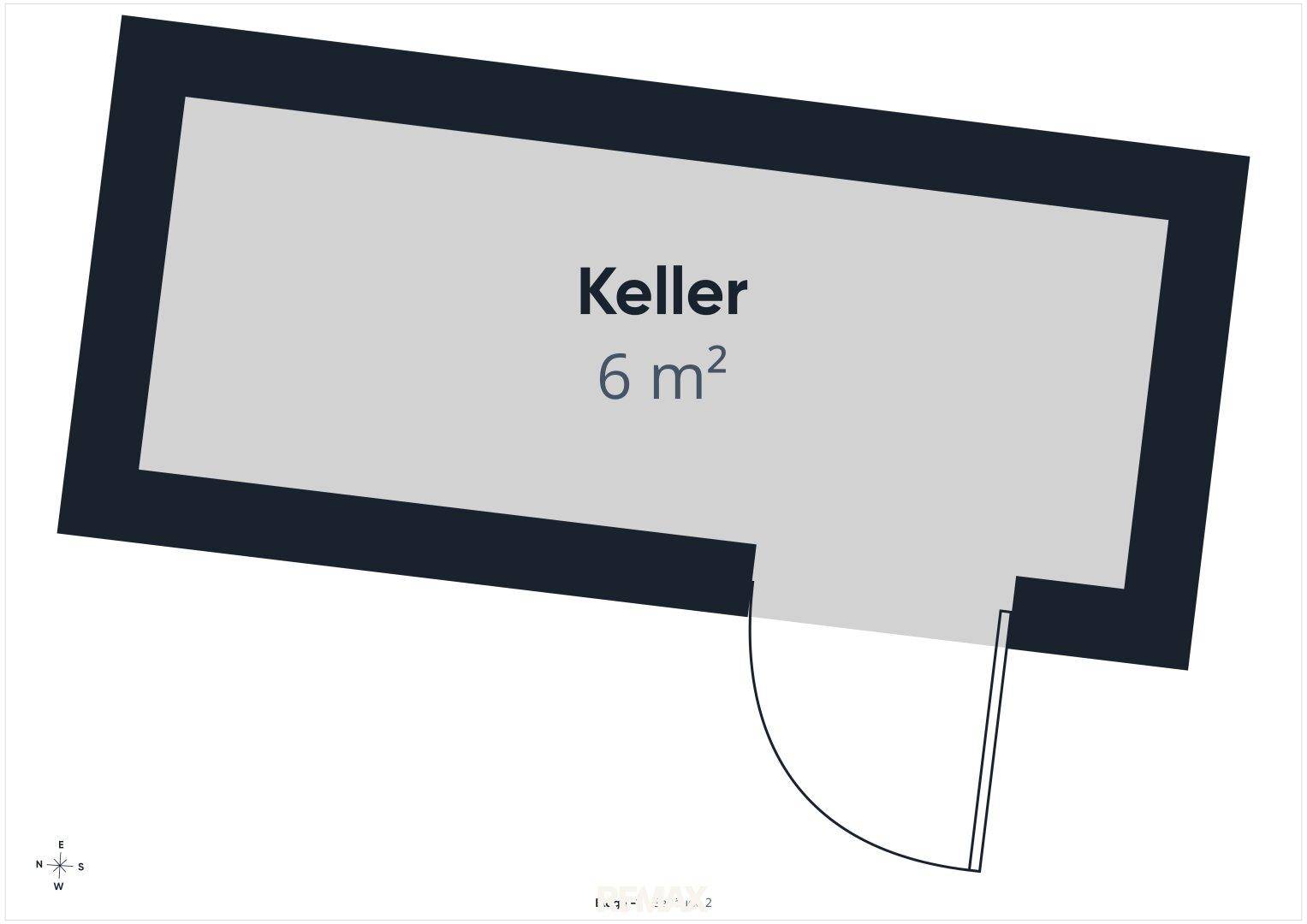 Grundriss eines kleinen Kellerraums mit 6 Quadratmetern Fläche.