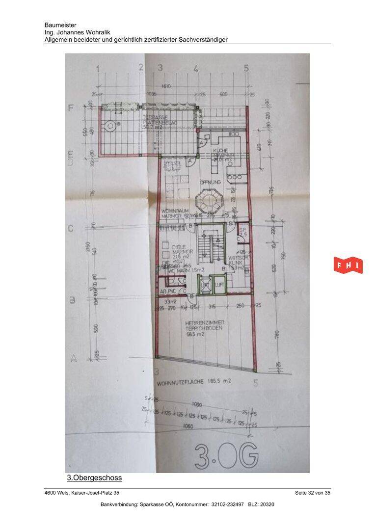 Grundriss des dritten Obergeschosses mit Wohnnutzfläche und Terrasse.
